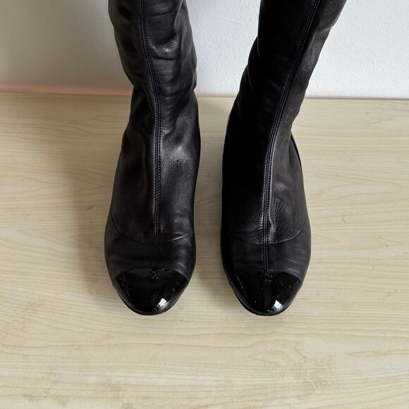 CHANEL Lambskin Leather Knee High  Cap Toe Riding Boots (box + dustbag) - Picture 5 of 16